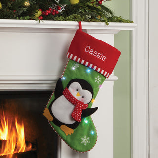 Personalized Twinkling LED Stocking - Penguin