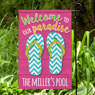 Welcome To Our Paradise Personalized Garden Flag