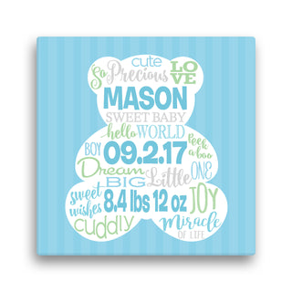 Baby Boy Bear Personalized 12x12 Canvas