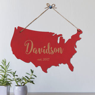 Personalized Red USA Wood Plaque