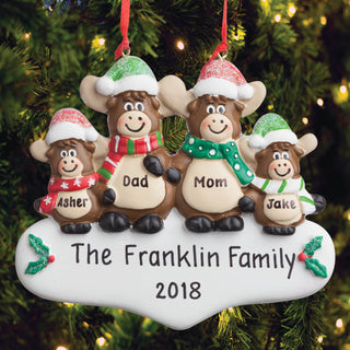 Personalized Moose Family Of Four Ornament