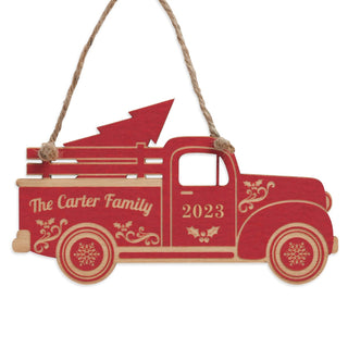 Personalized Red Wood Christmas Truck Ornament