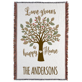 Love Grows A Happy Home Personalized Fringe Throw Blanket