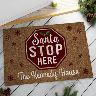 Santa Stop Here Personalized Doormat