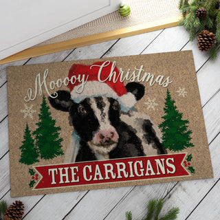 Christmas Cow Personalized Doormat