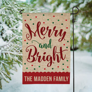 Merry and Bright Personalized Burlap Garden Flag