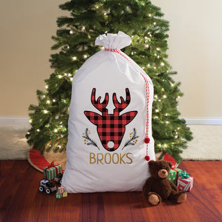 Boy Deer Head Personalized Oversized Santa Sack