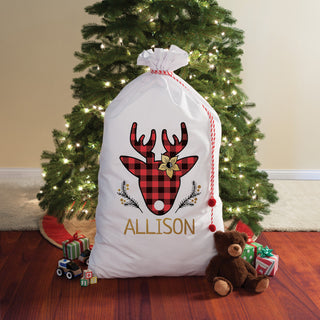 Girl Deer Head Personalized Oversized Santa Sack