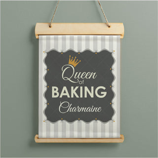 Queen Of Baking Personalized Hanging Canvas Banner