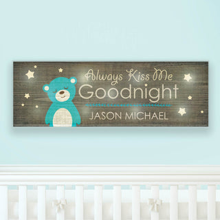 Boy's Always Kiss Me Goodnight Personalized 9x27 LED Canvas