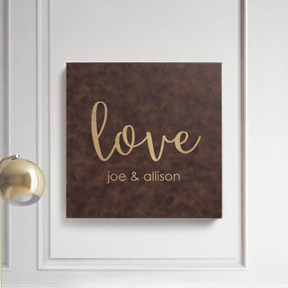 Love Personalized Brown Leather 14x14 Canvas