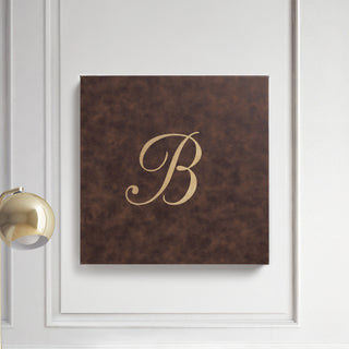 Script Initial Personalized Brown Leather 14x14 Canvas