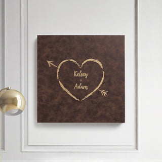 Loving Heart Personalized Brown Leather 14x14 Canvas