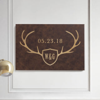 Antlers Personalized Leather 12x18 Canvas