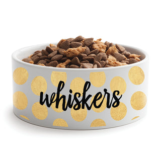 Gold Polka Dots Personalized Large Pet Bowl