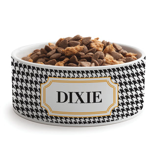 Black Houndstooth Personalized Large Pet Bowl