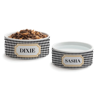 Black Houndstooth Personalized Large Pet Bowl