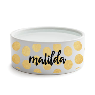 Gold Polka Dots Personalized Small Pet Bowl