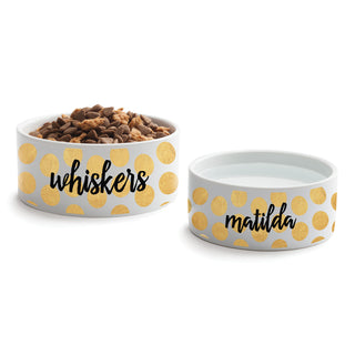 Gold Polka Dots Personalized Small Pet Bowl