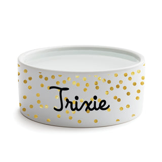 Gold Confetti Personalized Small Pet Bowl