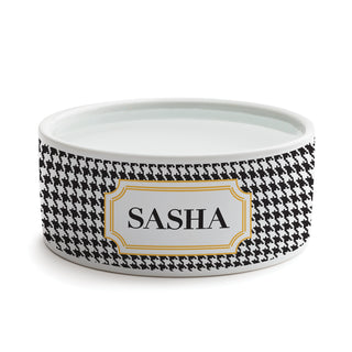 Black Houndstooth Personalized Small Pet Bowl