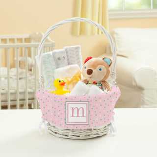 Wicker Basket With Personalized Baby Girl Initial Liner