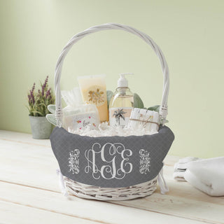 Wicker Basket With Personalized Gray Monogram Liner