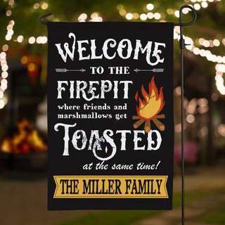 Welcome To Our Firepit Personalized Garden Flag