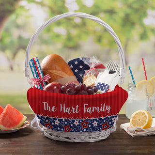 Wicker Basket With Personalized Stars and Stripes Liner