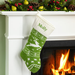 Personalized Deer Knit Stocking with White Cuff