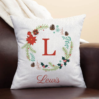 Holiday Wreath Personalized Throw Pillow