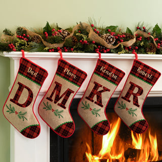 Christmas Plaid Personalized Burlap Stocking