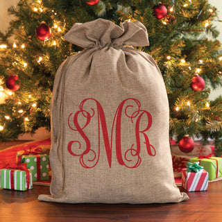 Vine Monogram Personalized Burlap Santa Sack