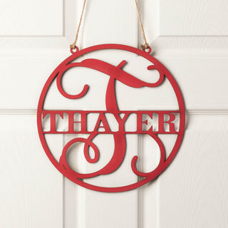 Personalized Red Wood Name and Initial Door Hanger