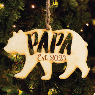 Papa Bear Personalized Wood Ornament