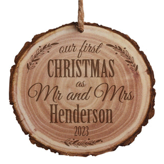 Our First Christmas As Mr. and Mrs. Personalized Bark Ornament