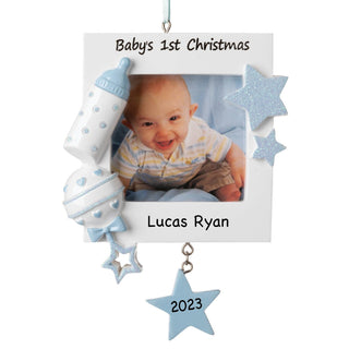 Baby Boy's 1st Christmas Personalized Frame Ornament