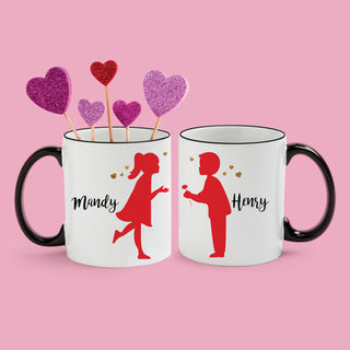 Silhouette Sweethearts Personalized Black Handle Coffee Mug Set 