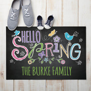 Hello Spring Personalized Black Doormat