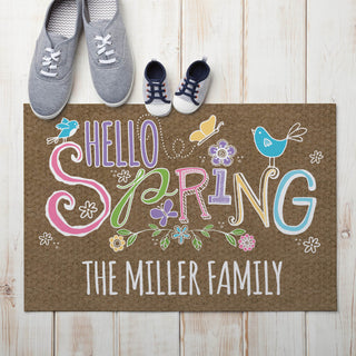 Hello Spring Personalized Brown Doormat