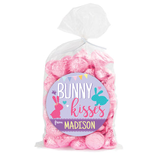 Bunny Kisses Personalized Round Sticker and Treat Bag Set