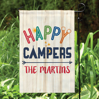 Colorful Happy Campers Personalized Garden Flag