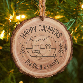 Happy Campers Personalized Bark Ornament