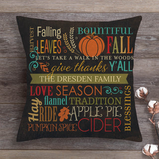 Fall Words Personalized Throw Pillow