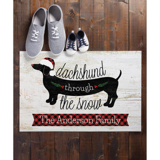 Dachshund Through the Snow Personalized Doormat