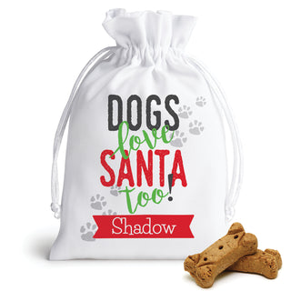 Dogs Love Santa Too Personalized Drawstring Pouch