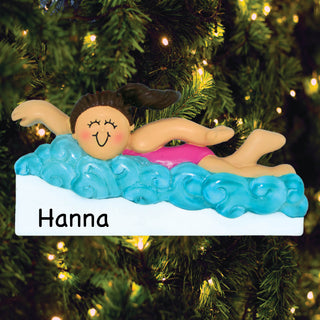 Brunette Female Swimming Ornament