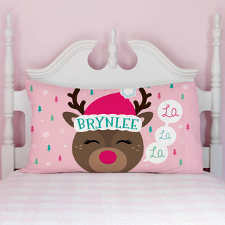 Girl Reindeer Personalized Holiday Pillowcase