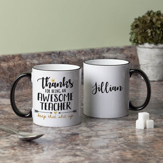 Thanks Awesome Teacher Personalized Black Handle Coffee Mug - 11 oz.