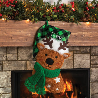 Christmas Character with Checkered Plaid Hat Personalized Stocking